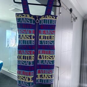 Versace Jeans Collection Blue and Gold Bodycon Mini Dress